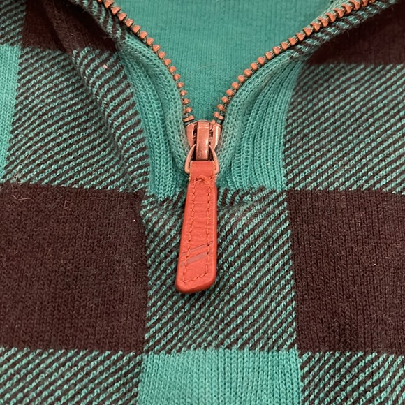 LANDS’ END Men’s green and black buffalo plaid 1/4 zip knitted sweater. Size XL - Picture 8 of 11